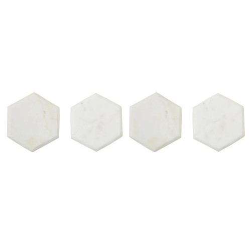 Set of Four White Marble Hexagonal Coasters