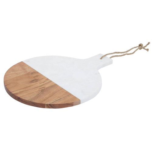 Large White Marble and Acacia Wood Paddle Board