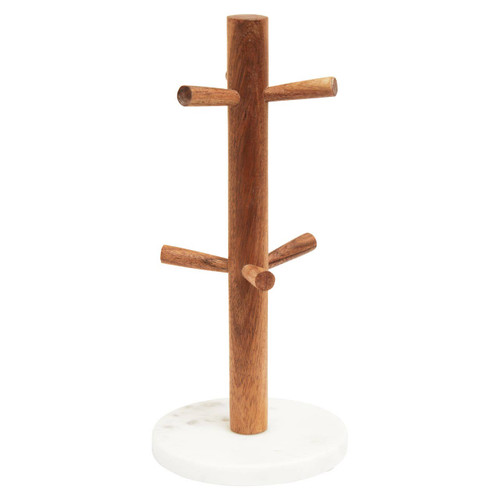 Acacia And White Marble Mug Tree