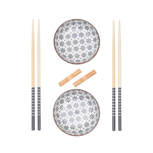 Jurado 6 Piece White Ceramic and Bamboo Sushi Set