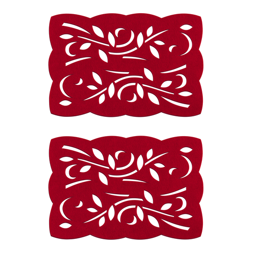 Felt Set Of Two Red Leaf Design Placemats