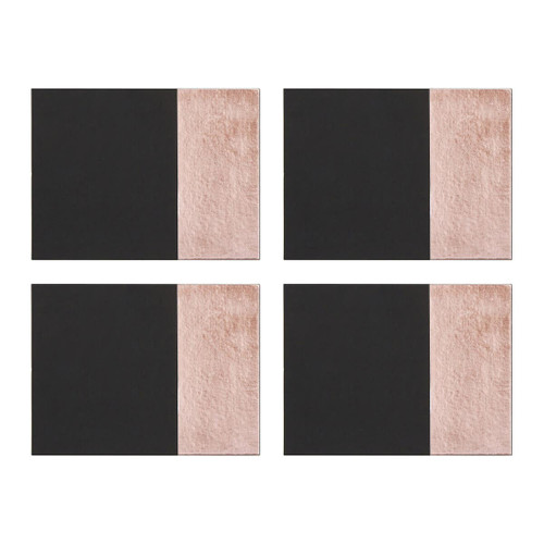 Geome Set of 4 Leather Effect Black and Rose Gold Placemats