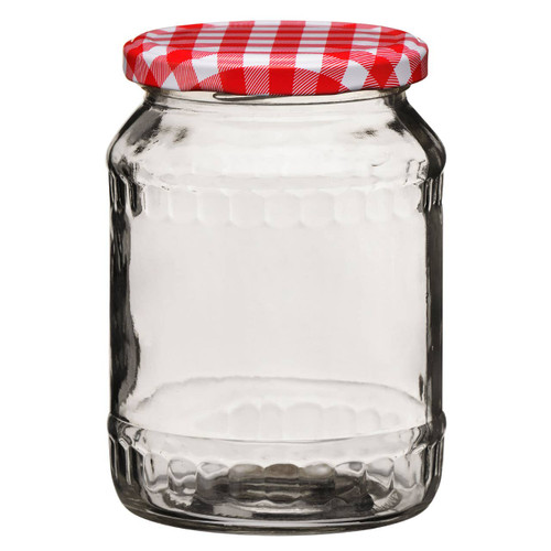 Clear Glass Jar with Red Gingham Lid - 630ml