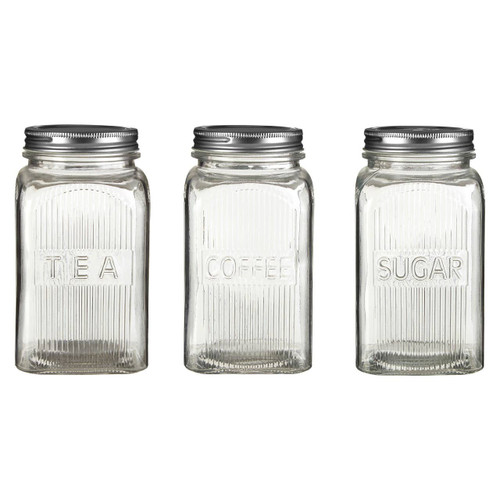 Embossed Glass Jars with Silver Finish Lids