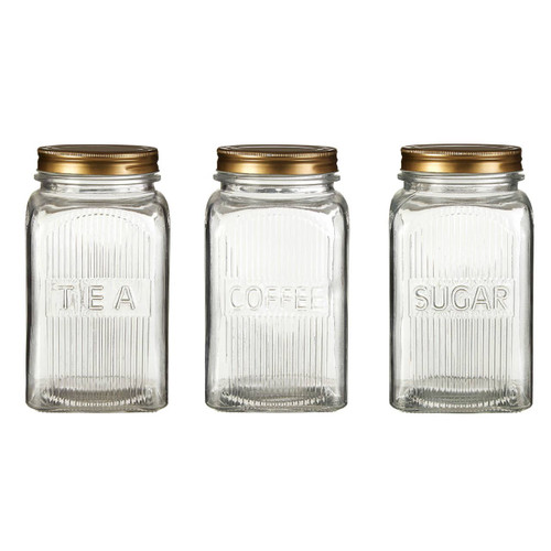 Embossed Glass Jars with Gold Finish Lids