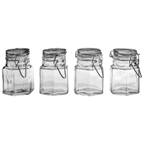 Glass and Clip Top Lids Spice Jars - Set of 4