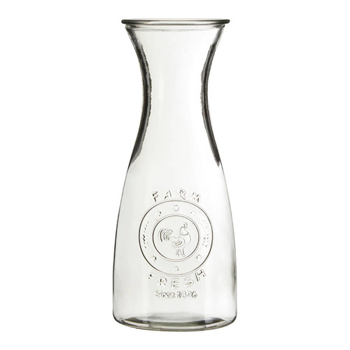 Clear Glass Embossed Farm Fresh Design Carafe