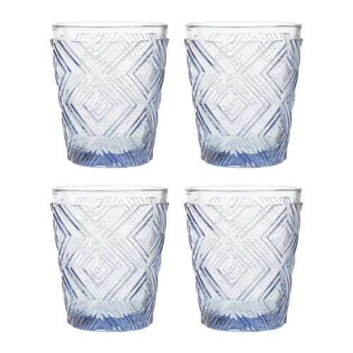 Fleur Set Of Four Embossed Blue Tumblers