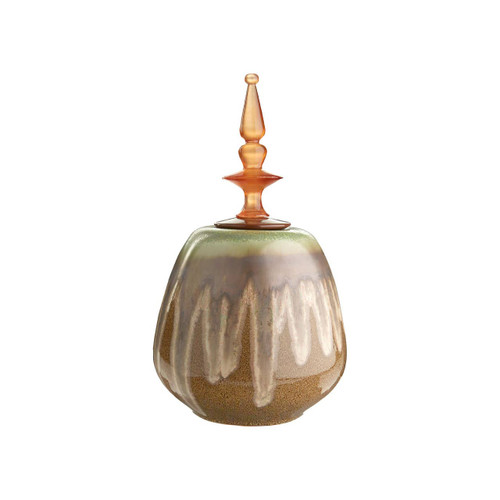 Small Brown and Green Ceramic Decorative Jar