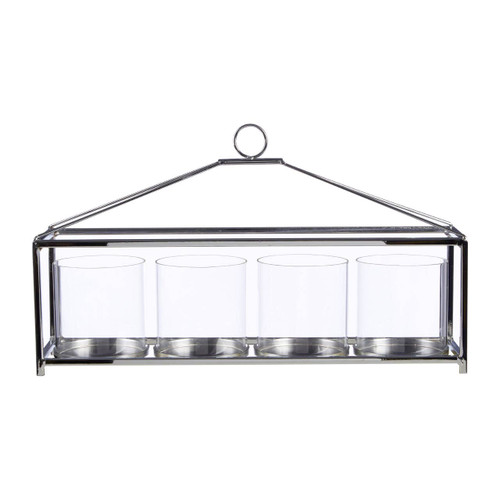 Glass and Silver Long Table Candle Holder