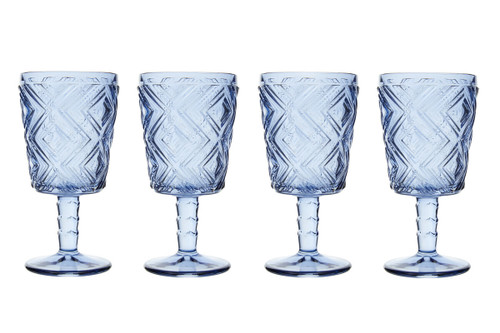 Fleur Set Of Four Blue Wine Glasses