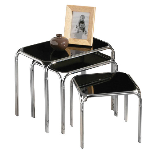 Black Glass Nest of Tables - Set of 3