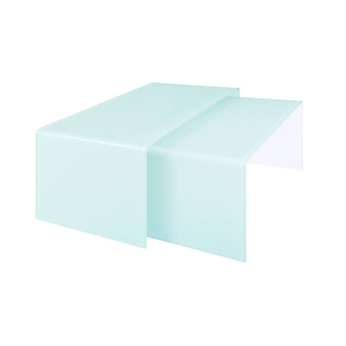 Nest of 2 Aqua Green Bent Glass Coffee Tables