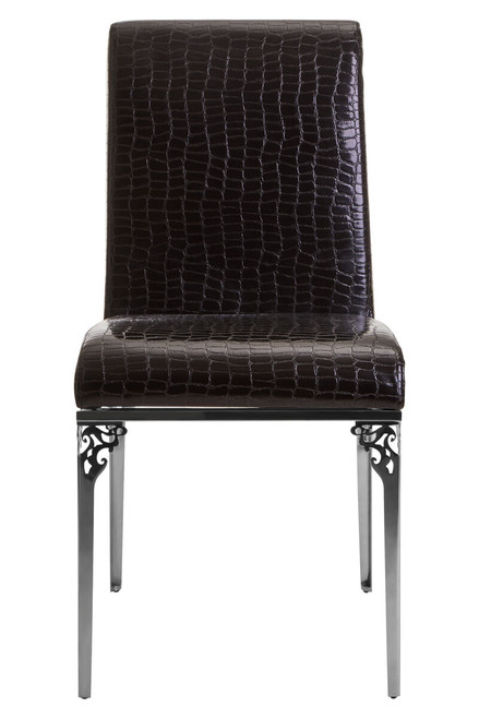 Carved Legs Black Crocodile Leather Effect Chair
