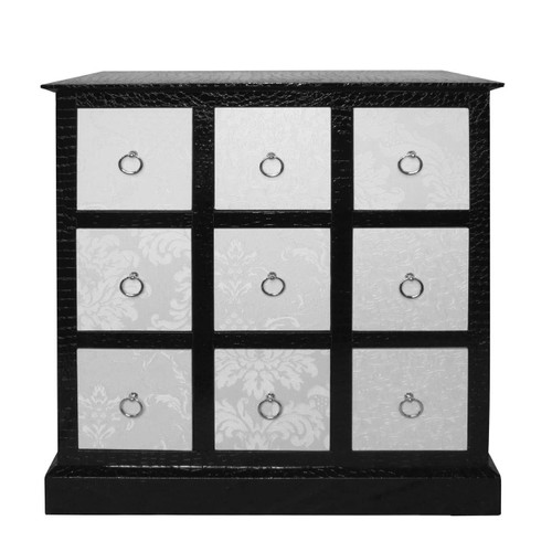 Ivory Flock 9 Drawer Low Cabinet