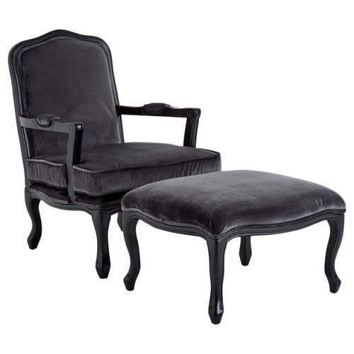 Rococo Grey Velvet Chair & Footstool