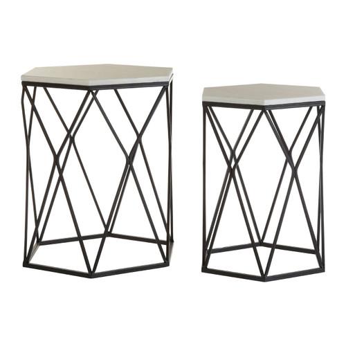 Arcana White Marble / Black Steel Side Tables
