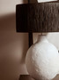 Carta White Papier Mache Table Lamp With Black Raffia Shade