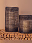 Trento Large Black Woven Wire Candle Holder with Glass Insert