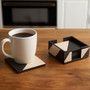 Ezra Set Of Four Black And White Coasters With Holder