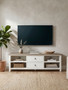 Hampstead White Media Unit with Oak Wood Top