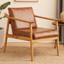 Kendari Brown Leather with Natural Teak Wood Armchair