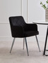 Tamzin Black Velvet Quilted Dining Chair with Chrome Finish Legs