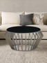 Ackley Silver Round Coffee Table with Black Glass