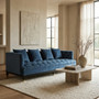 Sefira Navy Fabric 3 Seat Modern Chesterfield Sofa