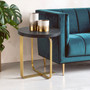 Lena Oak Veneer Round Side Table with Brushed Gold Legs