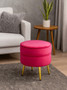 Tamra Round Bright Pink Velvet Gold Leg Footstool