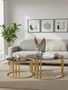 Alana Set of 2 Gold Base and Glass Top Round Nesting Coffee Tables