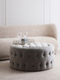 Haley Grey Velvet Round Tufted Footstool