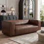 King Two Seater Antique Brown Leather Sofa
