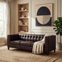 King Three Seater Dark Brown Leather Modern Chesterfield Sofa