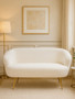 Yazmin White Teddy Fabric 2 Seat Sofa With Gold Finish Legs