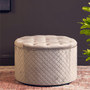 Zamora Round Grey Velvet Ottoman
