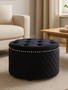 Zamora Round Black Velvet Ottoman