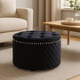 Zamora Round Black Velvet Ottoman