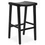 Kendari Black Leather And Teak Stool
