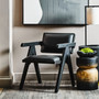Buffalo Black Leather Chair With Wood Frame