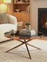 Alvaro Round Coffee Table with Rose Gold Legs and Black Glass Top