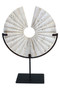 Tibor Travertine Disc Sculpture With Black Metal Base Tibor Travertine Disc Sculpture With Black Metal Base