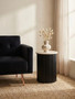 Walton Travertine Top Side Table with Black Acacia Wood Base