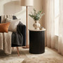 Walton Travertine Top Side Table with Black Acacia Wood Base