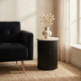 Walton Travertine Top Side Table with Black Acacia Wood Base