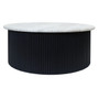 Walton Travertine Top Coffee Table with Black Acacia Wood Base Walton Travertine Top Coffee Table with Black Acacia Wood Base