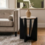 Winton Travertine Top Side Table With Black Acacia Wood Frame