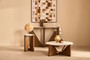 Winton Travertine Top Side Table With Acacia Wood Frame