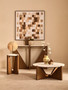 Winton Travertine Top Side Table With Acacia Wood Frame